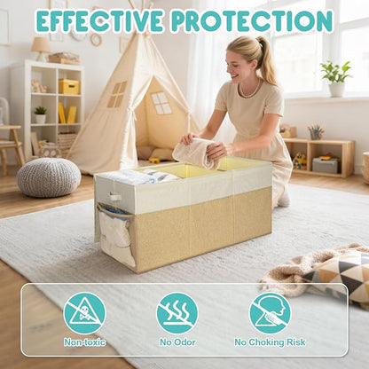 BALEINE Fabric Storage Bins with Lid, Collapsible Extra Large Storage Boxes Bins Baskets with Divider for Home Organizing (37.5"x13"x16", Khaki)