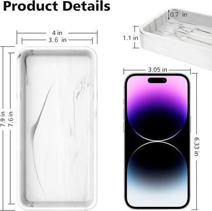 Gurygo 8" Ceramic Bathroom Vanity Tray for Kitchen Counter - Kitchen Soap Tray - Rectangular Ceramic Trays for Bathroom - Porcelain Large Serving Trays (Marble, Set/1)