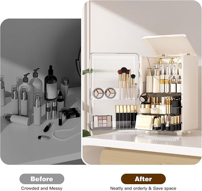 Makeup Organizer for Vanity,Perfume Organizer Display Case,Large Plastic Drawer Storage,White Multi-Function Brush Organizers Storage for Bathroom Countertop (White)
