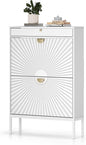 XIAO WEI Shoe Cabinet, Shoe Storage Organizer Cabinet with 2 Flip Half Moon Line Doors, Freestanding Shoe Rack with Adjustable Shelf for Entryway（White