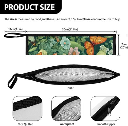 COEQINE Butterfly Utensil Holder Green Portable Fork Spoon Knife Organizer Hawaii Style Work Storage Case With Handles Zipper Chopstick Case Silverware Case With Handles for Travel