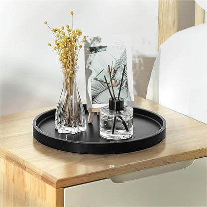 Silicone Bathroom Tray, 9" Round Black Vanity Organizer – Decorative Countertop Tray for Soap, Candle, Perfume, Kitchen & Coffee Table