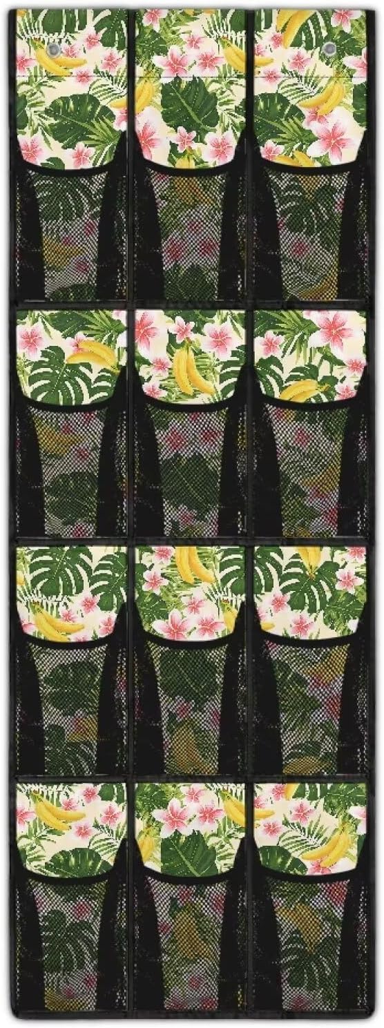Tropical Flower Banana Over the Door Shoe Organizer 12 Large Mesh Pockets Shoe Rack for Closet Foldable Hanging Shoe Organizer Shoe Holder