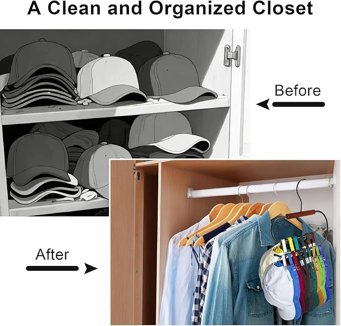 Hat Hangers for Closet, Hat Hanger for Baseball Caps, Double-Layer Rotatable Space-Saving, Versatile Iron-Wood Hat Rack for Home & Dorm Storage, 2 Packs