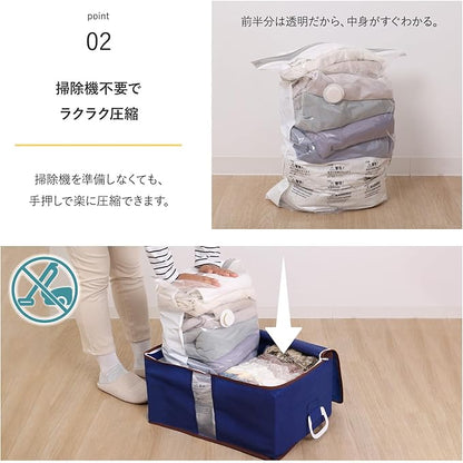 Astro 623-47 Clothes Compression Bag, Storage Case, Gusset, Large Storage, Compression Box, No Vacuum Needed, Hand Washing, Hand Wound, Futon Compression Bag, Change Clothes, Closet, Travel, Navy,
