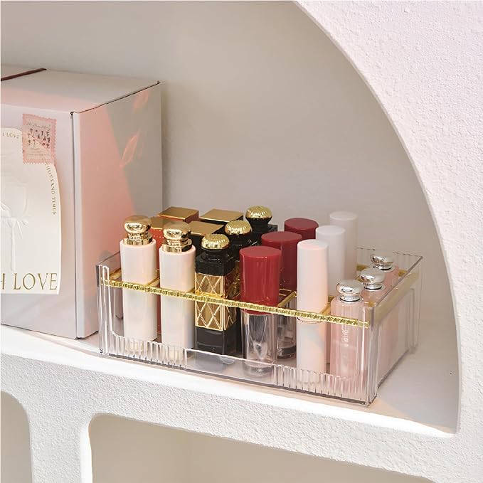 18 Grids Lipsticks Organizer, Clear Acrylic Lip Gloss Holder and Storage Display Case for chapstick, Lip Balm, Makeup (2 Pack A)