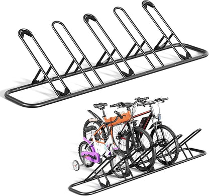 Mr IRONSTONE Floor Bike Rack for Garage, Indoor/Outdoor Storage Stand, Bicycle Parking Rack for Mountain, Road and Kids Bikes (Black, 5-Slot)