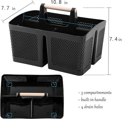 rejomiik Portable Shower Caddy Basket Plastic Cleaning Caddy Organizer Storage Tote with Handle for Bathroom, College, Dorm Room Essentials, Black