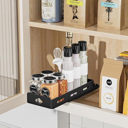 BOIVSHI Pull Out Spice Rack Organizer for Cabinet, Heavy Duty Spice Organizer for Cabinet, Vertical Spice Rack for Kitchen, Cabinet, Pantry, Cupboard (4.2''Wx10.5''Dx2.8''H, Metal Black)