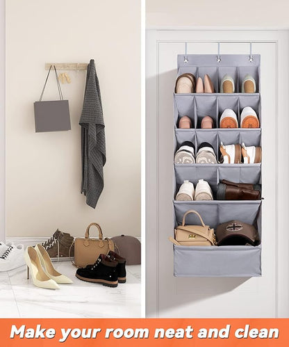 FENTEC 1 Pack Over-the-Door-Shoe-Organizers,Hanging Organizers with Large Pocket Shoe Holder Hanging Shoe Rack for Closet Shoe Organizer for Wall, Over Door Organizer with 15 Pockets Gray