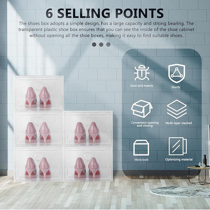 BESPORTBLE Stackable Plastic Shoe Storage Box 34x18x25cm, Dustproof and Anti-oxidation Sneaker Organizer for Home Closet, Sturdy Footwear Storage Case with Front Opening