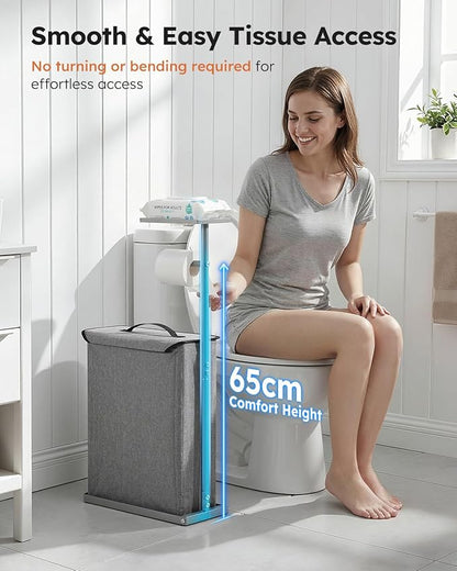 Freestanding Toilet Paper Holder Stand with Shelf for Up to 12 Rolls,Rustproof Metal Bathroom Toilet Paper Storage with Lid, All-in-One Toilet Tissue Roll Dispenser and Organizer,Gray