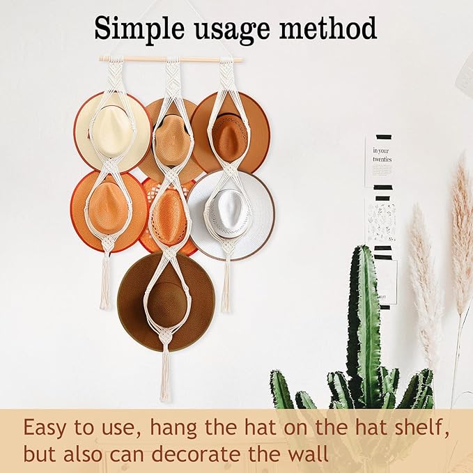 Bohemian Hat Holder Macrame Hat Hangers for Wall Holds 7 Hats