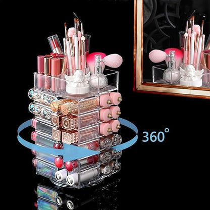 Ikee Design Lipstick Organizer with 53 Slots 360 Degree Rotating Spinning Acrylic Lip Gloss Organizer for Makeup, Lipsticks, Brushes, Cosmetic Storage Display, Bathroom, Vanity, Countertop