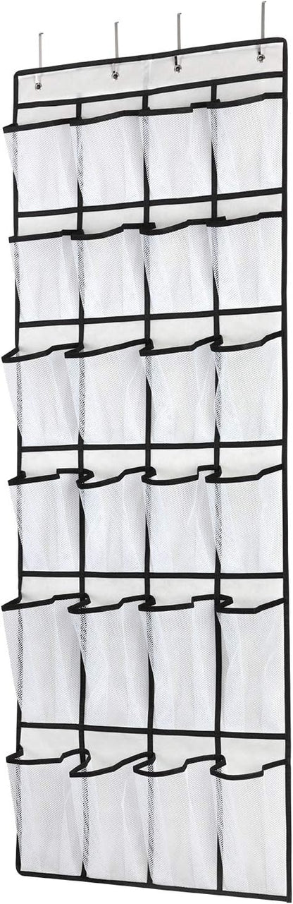 SAVERHO Over the Door Shoe Organizer, Hanging Shoe Organizer with 24 Mesh Large Pockets Door Shoe Rack Organizer for Men Women Kids Hanging Shoe Storage Bag.(White
