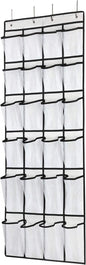 SAVERHO Over the Door Shoe Organizer, Hanging Shoe Organizer with 24 Mesh Large Pockets Door Shoe Rack Organizer for Men Women Kids Hanging Shoe Storage Bag.(White