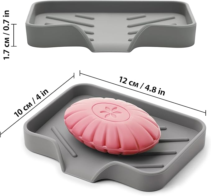 Silicone Soap Bar Holder: Premium Gray Self-Draining Soap Dish - Elegant Shower & Bathroom Solution