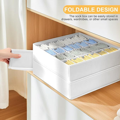 Joyoldelf Sock Organizer Drawer Organizer - Underwear Organizer, 24 Cell Collapsible Closet Organizers and Storage Sock Holders Organizers for Storing Socks, Ties, Belts 6 Pack White