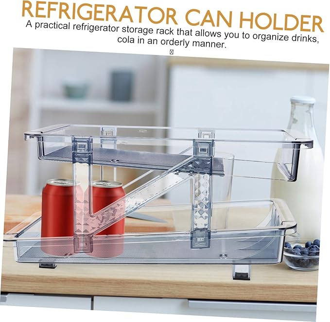 Double Tier Soda Can Dispenser for Refrigerator Stackable Drink Organizer Auto-positioning Pop Can Holder Fridge Can Storage Rack Blue Single Pack