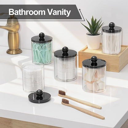 SheeChung 3 Pack Acrylic Qtip Holder Dispenser,Bathroom Jars with Lids Set for Cotton Swabs,Balls,Pads,Floss,Clear Plastic Canisters Apothecary Jars,Bathroom Essentials Makeup Vanity Organizer(10oz)