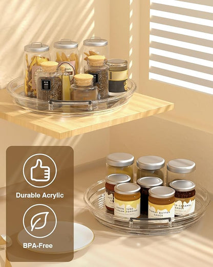INCOSTAR 2 Pack Lazy Susan Organizer 9.25''and 11.81'' Two-Tier Lazy Susan Turntable for Cabinet, Spice Rack, and Pantry Storage - Spinning Makeup Organizer for Bathroom, Clear
