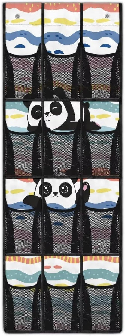 Panda Behind Door Organizer 12 Pockets Over The Door Shoe Organizer for Closet Large Capacity Wall Hanging Storage Easy to Install Multi-Funtion Storage Bag