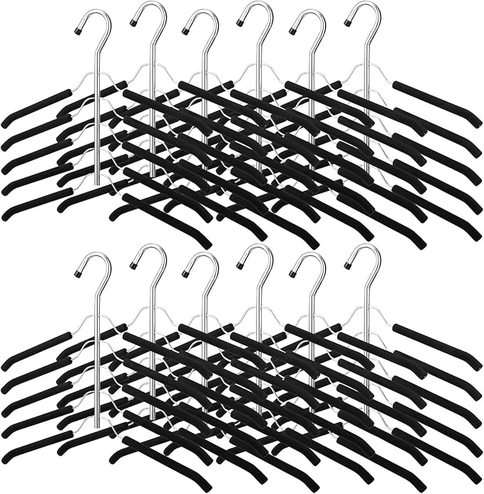 Ripeng Space Saving Clothes Hanger 12 Packs 5 in 1 Multi Layer Anti Slip Metal Heavy Duty Stainless Steel Sweater Shirt Clothes Hangers Closet Storage Organizer (Black, Style 1)