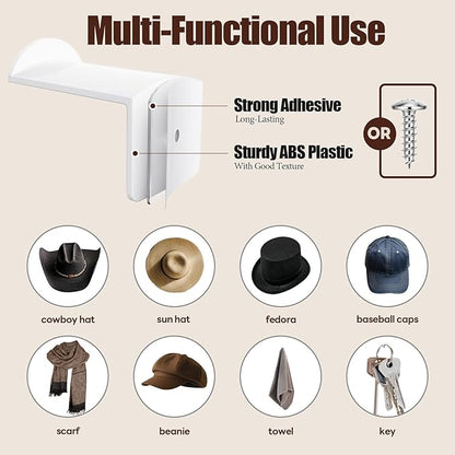Aoodaily 2.8 Inch Hat Hooks for Wall - (16 Pack) Cowboy Hat Rack, Strong Adhesive Cap Holder, Organizer for Baseball Caps, Western Room Decor - White