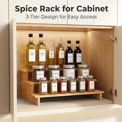 JinDoWin 3 Tiered Spice Rack Organizer for Cabinet,Spice Organization for Cabinet,Seasoning Organizer,Spice Shelf and Spice Organizer for Cabinet,Pantry Organizers and Storage (1 Pack, Medium)