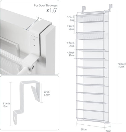 Whitmor 27 Pair Over The Door Shoe Organizer, 11 Tier Hanging Shoe Organizer, Heavy Duty Metal & Mesh Shoe Holder, Hanging Shoe Rack for Closet Organizer & Storage,79.9"L x 21.7"W x 7.5"H, White