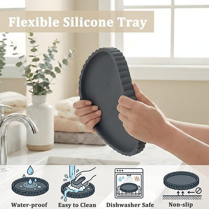Silicone Bathroom Vanity Tray, Modern Round Decorative Tray for Countertop, Waterproof & Unbreakable Cosmetic Perfume Organizer, Extra-Thick & Sturdy, Easy to Clean Candle Tray (Dark Grey, 10 inch)