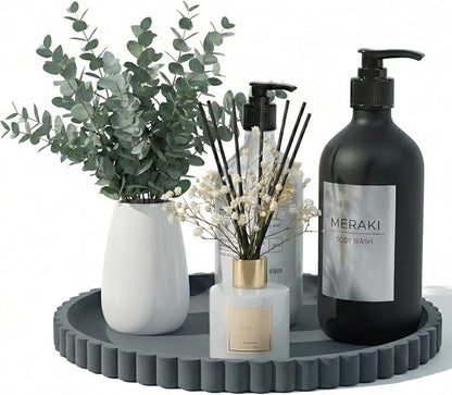 Silicone Bathroom Vanity Tray, Modern Round Decorative Tray for Countertop, Waterproof & Unbreakable Cosmetic Perfume Organizer, Extra-Thick & Sturdy, Easy to Clean Candle Tray (Dark Grey, 10 inch)