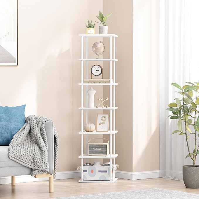 MHXW SXPN Bamboo Free Standing Shoe Rack Shelf Multi Tier Tall Wooden Stackable Shoes Rack Organizer for Closet Front Door Entrance Narrow Vertical Shoe Storage (White, 7 Tiers)