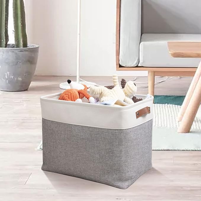 DULLEMELO Storage Baskets Large 16"x12"x12" Tall Rectangular Baskets Fabric Storage Bins for Organizing [1 Pack] Collapsible Linen Shelf Baskets for Clothes, Toys, Closet, Laundry (White&Grey)