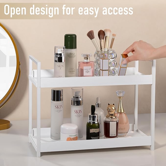 Bathroom Counter Organizer 2 Tier Vanity Storage Countertop Shelf Makeup Organizer Perfume Tray Skincare Holder for Sink, Dresser, Kitchen, Large White