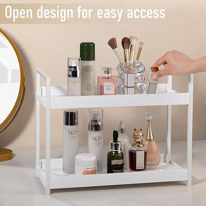 Bathroom Counter Organizer 2 Tier Vanity Storage Countertop Shelf Makeup Organizer Perfume Tray Skincare Holder for Sink, Dresser, Kitchen, Large White