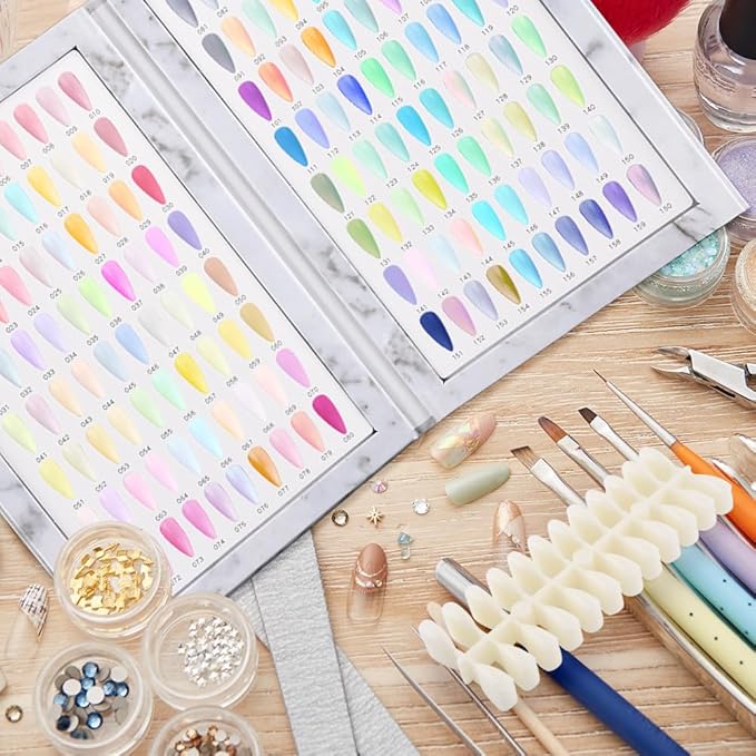 160-Color Nail Tip Display Book with 240 Blank Tips - Portable Folding Organizer for Salon Professionals & DIY Nail Art, Tool-Free Installation, Numbered for Easy Color Matching