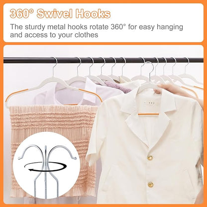 VECELO 50 Pack Clothes Hangers, Non-Slip Plastic Coat Hanger, 360°Swivel Hook & Space Saving for Bedroom Closet, Great for Shirts, Pants, Excellent Heavy Duty