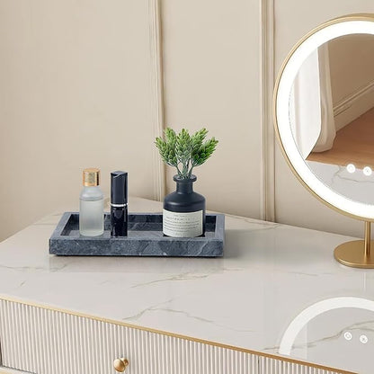Natural Small Marble Vanity Tray, Luxury Stone Organizer for Bathroom & Kitchen | Holds Soap Dispenser, Jewelry, Perfume | Non-Resin, Non-Ceramic Décor