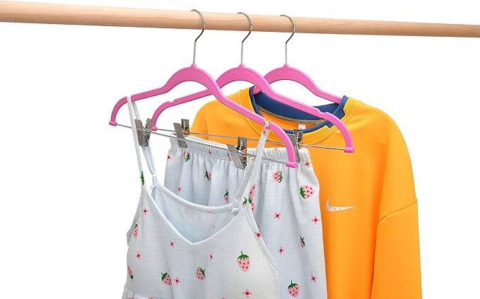 Quality Plastic 20-Pack Non Velvet Non-Flocked Thin Compact Skirt/Pant Hangers with Metal Clips for Skirts Pants Blouses Coats 360° Swivel Hook (Pink, 20)