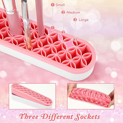 MAQUITA 4 Pcs Silicone Makeup Brush Holder Stand Multipurpose Cosmetic Travel Storage Box Painting Pen Brush Organizer Desktop Makeup Brush Drying Rack for Brush, Eyeliner Pencil Art (Multicolored)