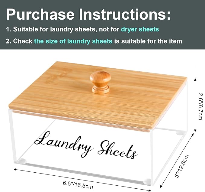 VOTLEVT Bamboo Laundry Detergent Sheets Holder with Acrylic Container, Organization and Storage