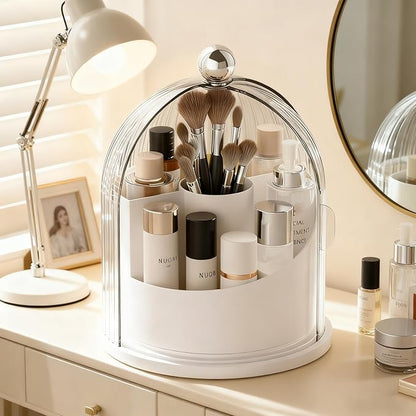 Makeup Brush Holder Organizer with Lid,360° Rotating Makeup Organizer Countertop,5 Compartments Make Up Brush Organizers for Makeup Brushes,Cosmetics,Skincare,Nail Polish,Toothbrush,Dustproof