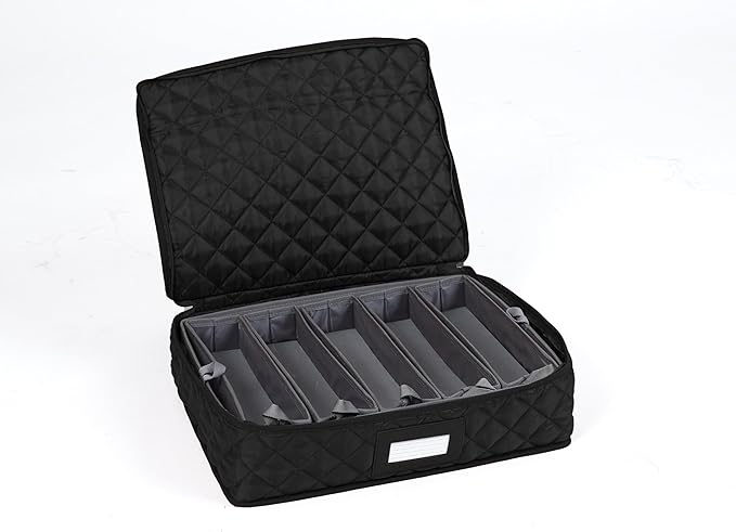 Covermates Flatware Storage Case with Removable Trays, Quilted Silverware Organizer with ID Window, Zipper Closure, Washable Protective Kitchen Storage Container, 15.5x11.5x3.5, Black