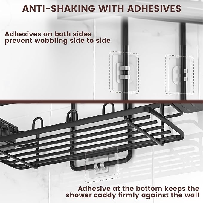 REINHARDT Shower Caddy Hanging, Rustproof Shower Caddy Anti-Swing Shower Organizer Over Showerhead No Drilling Shower Racks with Soap Holder Multi Hooks Bathroom Storage for Shampoo Sponge, Black
