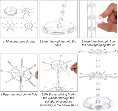 2 Pack Keychain Display Stand Rotating Jewelry 2 Tier Necklace Holder Plastic Spinning Bracelet Hanging Organizer Rotating Rack Earring Bracelet Stands for Vendors Malls Counter Dressing Table