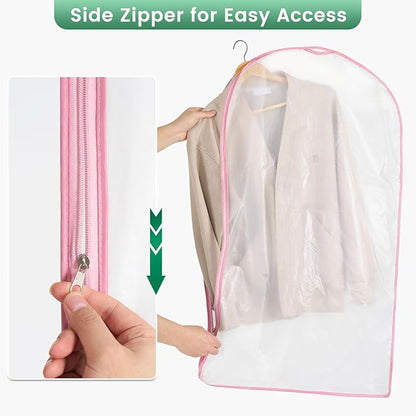 Carbrea 6 Pack Garment Bags for Hanging Clothes - Translucent Suit Bag for Closet Storage, Clothes Cover for Hanging Shirts, Dresses, Travel, Moving - Pink