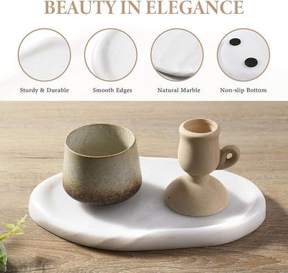 Koville Luxurious White Marble Vanity Tray, Cloud Shape Serving Stone Key Tray for Home Decor, 10" x 7" Marble Storage Trays for Bathroom, Stone Plate Holder for Perfume, Candle and Jewelry