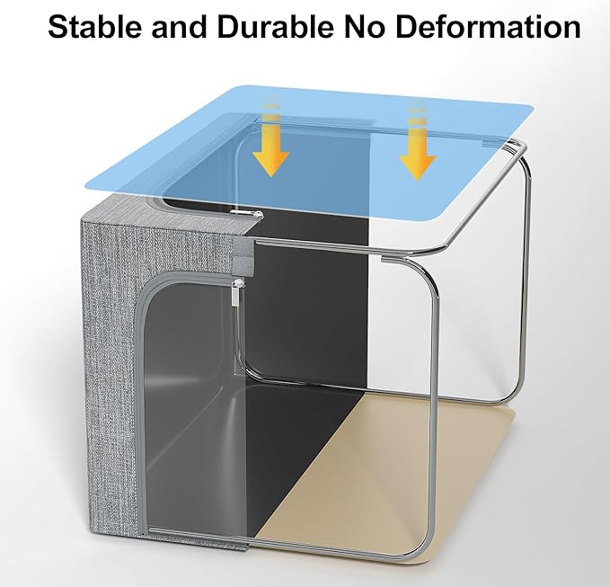GoMaihe Clothes Storage Bins with Metal Frame, 4-Pack Closet Storage Bins with Lid & Clear Window, Sweater Boxes Organizer for Closet, Clothing Storage, Cationic Fabric 40L