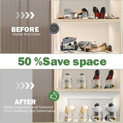 Shoe Slot Organizer,Adjustable Shoe Stacker for a Pair of Shoes,Shoe Holder Space Saver,Double Deck Shoe Riser Shoe Rack,Shoe Organizer for Closet (Clear, 10 Pack)